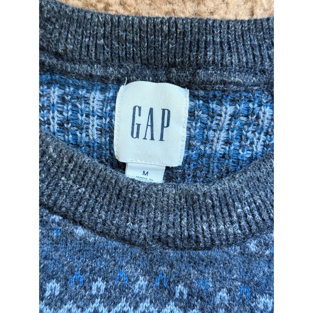 GAP Men Sweater Size M Blue Fair Isle Pattern Crew Neck Raglan Sleeve Y2K - Picture 4 of 7